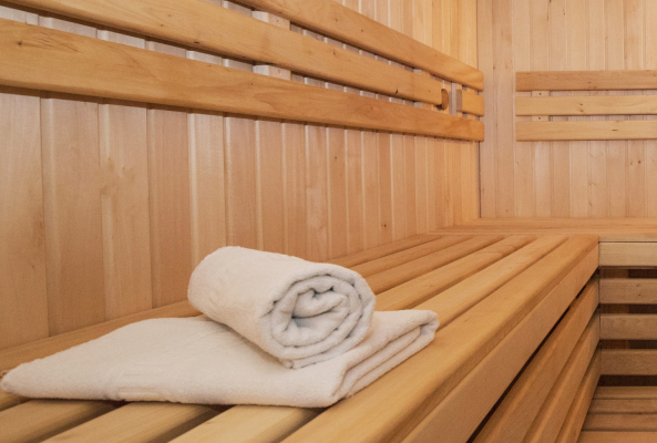 The Midland rena spa detail shot of steam room and two towels