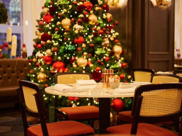 Christmas gift exchange at a festive dinner